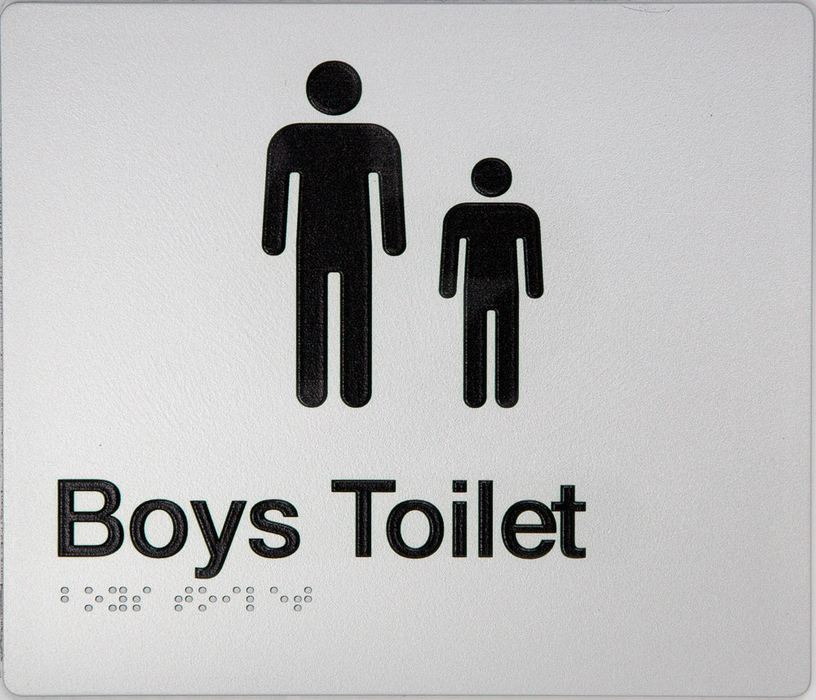 Braille Sign, Boys Toilet, 210 x 180mm, Silver/Black PVC