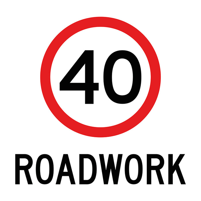 40km/h Roadwork, Multi Message 600 x 600mm Corflute, Class 1 Reflective