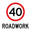 40km/h Roadwork, Multi Message 600 x 600mm Corflute, Class 1 Reflective