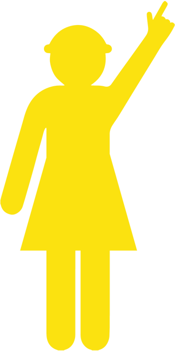 Yellow Cut Out Female Worker, Arm Up - Finger Pointing, 1800 x 900mm Corflute