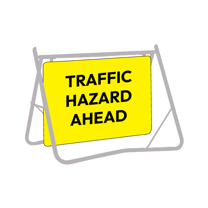 Traffic Hazard Ahead, 900 x 600mm Metal, Class 1 Reflective, Swing Stand