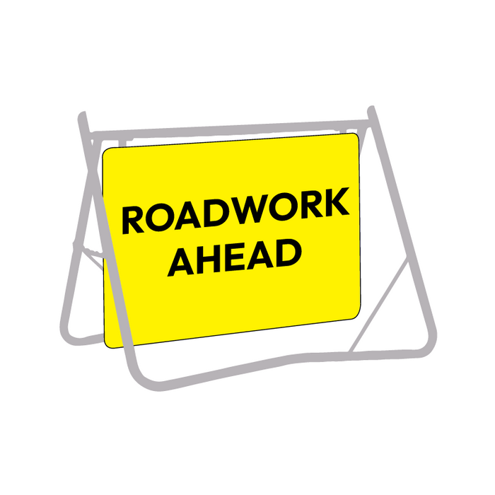 Roadwork Ahead, 900 x 600mm Metal, Class 1 Reflective Swing Stand