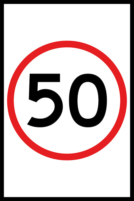 50 Speed Limit (PORTRAIT), 900 x 600mm Boxed Edge, Metal Class 1 Reflective