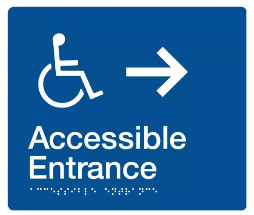 Braille Sign, Wheelchair Accessible Entrance Right, 210 x 180mm, Blue/White PVC