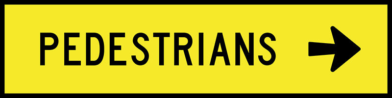 Pedestrians Right Arrow, 1200 x 300mm Boxed Edge, Metal Class 1 Reflective