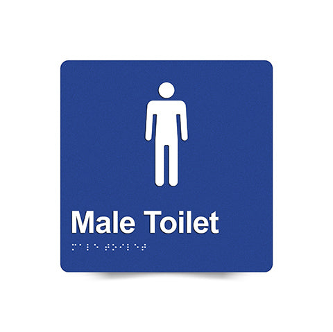 Braille Sign, Male Toilet, 180 x 180mm, Blue/White PVC