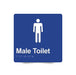 Braille Sign, Male Toilet, 180 x 180mm, Blue/White PVC
