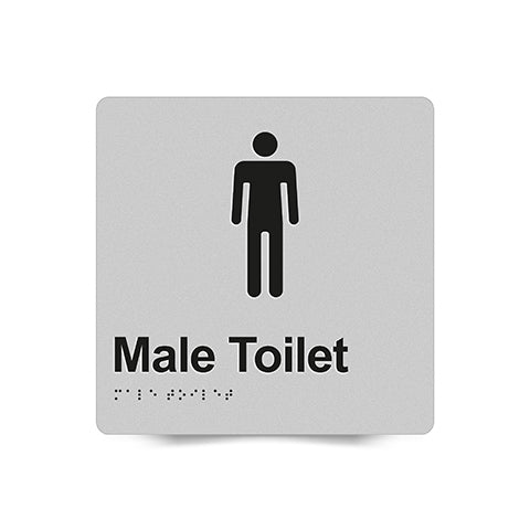 Braille Sign, Male Toilet, 180 x 180mm, Silver/Black PVC