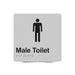 Braille Sign, Male Toilet, 180 x 180mm, Silver/Black PVC