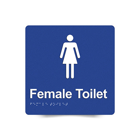Braille Sign, Female Toilet, 180 x 180mm, Blue/White PVC