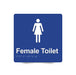Braille Sign, Female Toilet, 180 x 180mm, Blue/White PVC