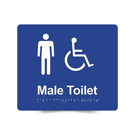 Braille Sign, Male Wheelchair Accessible Toilet, 210 x 180mm, Blue/White PVC