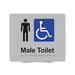 Braille Sign, Male Wheelchair Accessible Toilet, 210 x 180mm, Silver/Black PVC