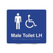 Braille Sign, Male Wheelchair Accessible Toilet Left Hand, 210 x 180mm, Blue/White PVC
