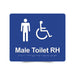 Braille Sign, Male Wheelchair Accessible Toilet Right Hand, 210 x 180mm, Blue/White PVC