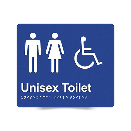 Braille Sign, Unisex Wheelchair Accessible Toilet, 210 x 180mm, Blue/White PVC