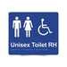 Braille Sign, Unisex Wheelchair Accessible Toilet Right Hand, 210 x 180mm, Blue/White PVC