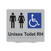 Braille Sign, Unisex Wheelchair Accessible Toilet Right Hand, 210 x 180mm, Silver/Black PVC