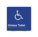 Braille Sign, Unisex Disabled Toilet, 180 x 180mm, Blue/White PVC