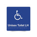Braille Sign, Unisex Disabled Toilet Left Hand, 180 x 180mm, Blue/White PVC