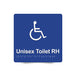 Braille Sign, Unisex Disabled Toilet Right Hand, 180 x 180mm, Blue/White PVC