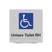 Braille Sign, Unisex Disabled Toilet Right Hand, 180 x 180mm, Silver/Black PVC