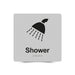Braille Sign, Shower, 180 x 180mm, Silver/Black PVC