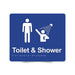 Braille Sign, Male Toilet & Shower, 210 x 180mm, Blue/White PVC