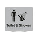 Braille Sign, Male Toilet & Shower, 210 x 180mm, Silver/Black PVC