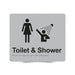 Braille Sign, Female Toilet & Shower, 210 x 180mm, Silver/Black PVC