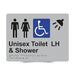 Braille Sign, Unisex Wheelchair Accessible Toilet & Shower Left Hand, 235 x 180mm, Silver/Black PVC