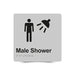 Braille Sign, Male Shower, 180 x 180mm, Silver/Black PVC