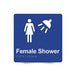 Braille Sign, Female Shower, 180 x 180mm, Blue/White PVC