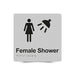 Braille Sign, Female Shower, 180 x 180mm, Silver/Black PVC