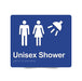 Braille Sign, Unisex Shower, 210 x 180mm, Blue/White PVC