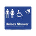 Braille Sign, Unisex Wheelchair Accessible Shower, 210 x 180mm, Blue/White PVC
