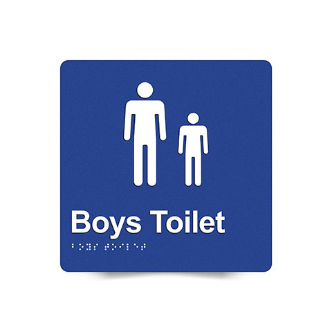 Braille Sign, Boys Toilet, 180 x 180mm, Blue/White PVC