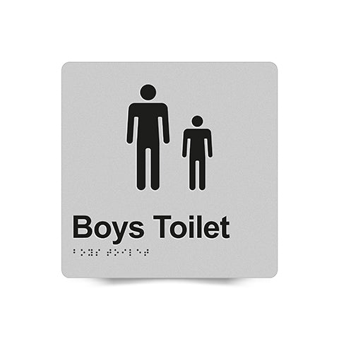 Braille Sign, Boys Toilet, 180 x 180mm, Silver/Black PVC