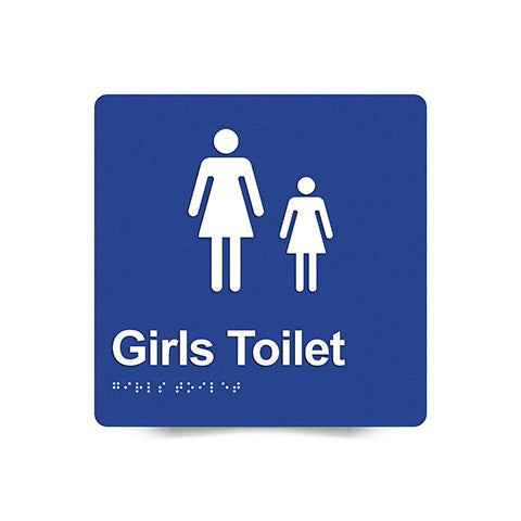 Braille Sign, Girls Toilet, 180 x 180mm, Blue/White PVC