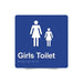 Braille Sign, Girls Toilet, 180 x 180mm, Blue/White PVC