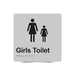 Braille Sign, Girls Toilet, 180 x 180mm, Silver/Black PVC