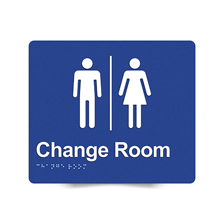 Braille Sign, Unisex Change Room, 210 x 180mm, Blue/White PVC