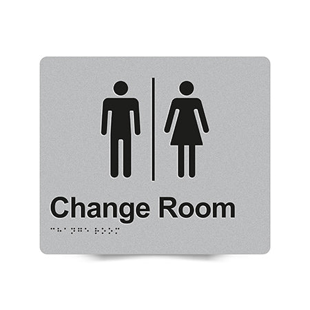 Braille Sign, Unisex Change Room, 210 x 180mm, Silver/Black PVC
