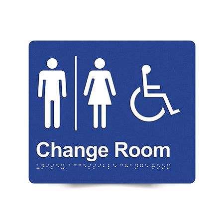 Braille Sign, Unisex Wheelchair Accessible Change Room, 210 x 180mm, Blue/White PVC