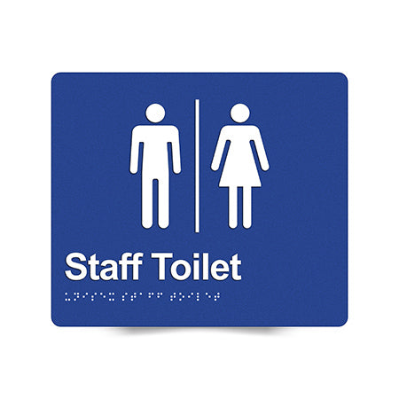 Braille Sign, Unisex Staff Toilet, 210 x 180mm, Blue/White PVC