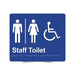 Braille Sign, Unisex Wheelchair Accessible Staff Toilet, 210 x 180mm, Blue/White PVC
