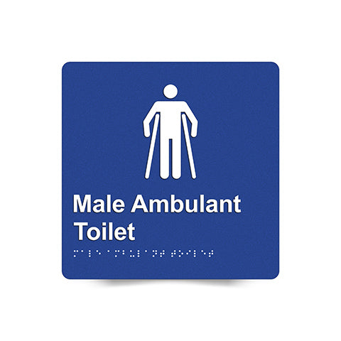 Braille Sign, Male Ambulant Toilet, 180 x 180mm, Blue/White PVC