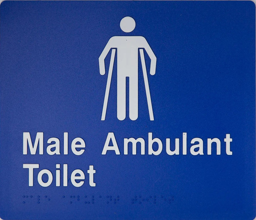 Braille Sign, Male Ambulant Toilet, 180 x 180mm, Blue/White PVC