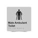 Braille Sign, Male Ambulant Toilet, 180 x 180mm, Silver/Black PVC