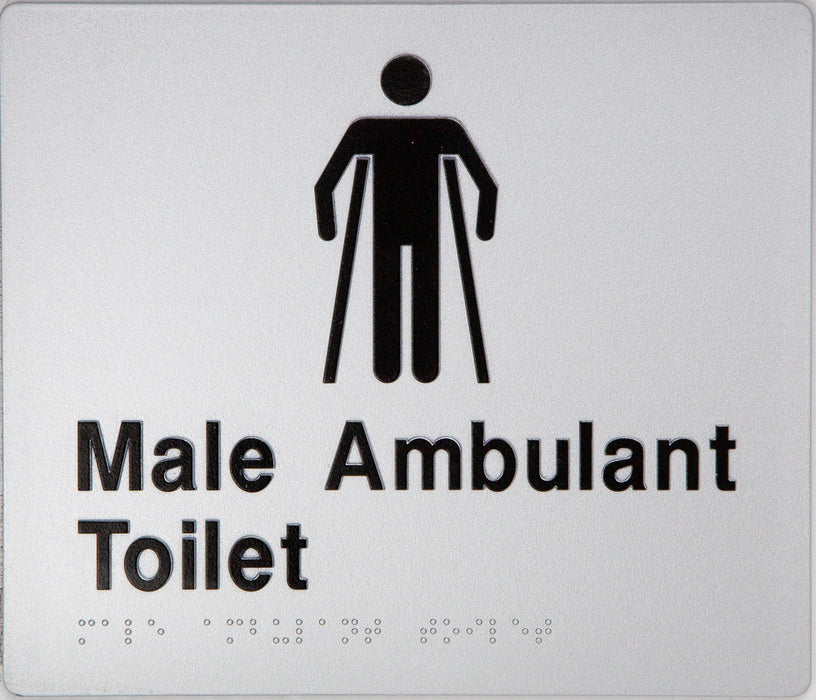 Braille Sign, Male Ambulant Toilet, 180 x 180mm, Silver/Black PVC